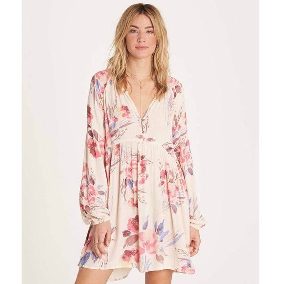 Billabong Dresses & Skirts - Billabong Until Tomorrow Floral Dress White & Pink Short Mini Casual Dress